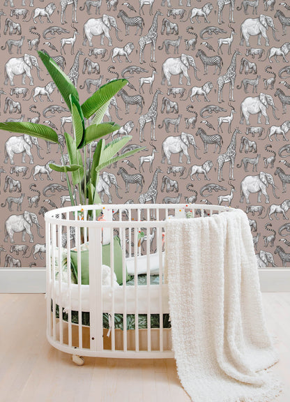 Chesapeake Fable Kenji Safari Wallpaper - Light Brown