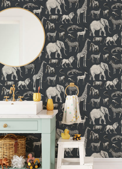 Chesapeake Fable Kenji Safari Wallpaper - Navy