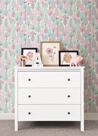 Chesapeake Fable Quillen Forest Wallpaper - Pink