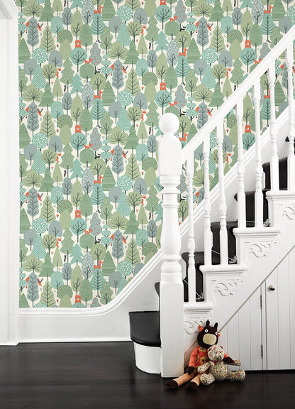 Chesapeake Fable Quillen Forest Wallpaper - Green