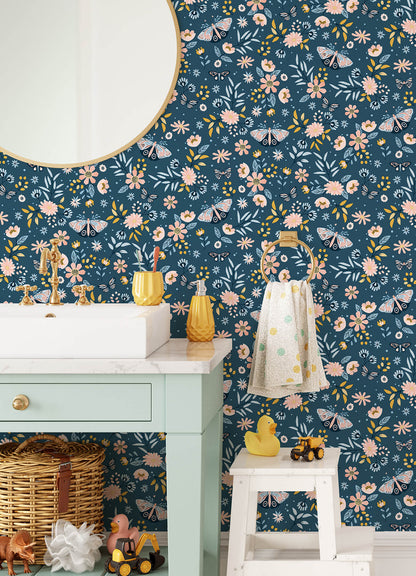 Chesapeake Fable Zev Butterfly Wallpaper - Blue