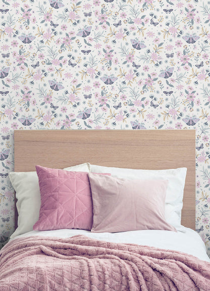 Chesapeake Fable Zev Butterfly Wallpaper - Pink