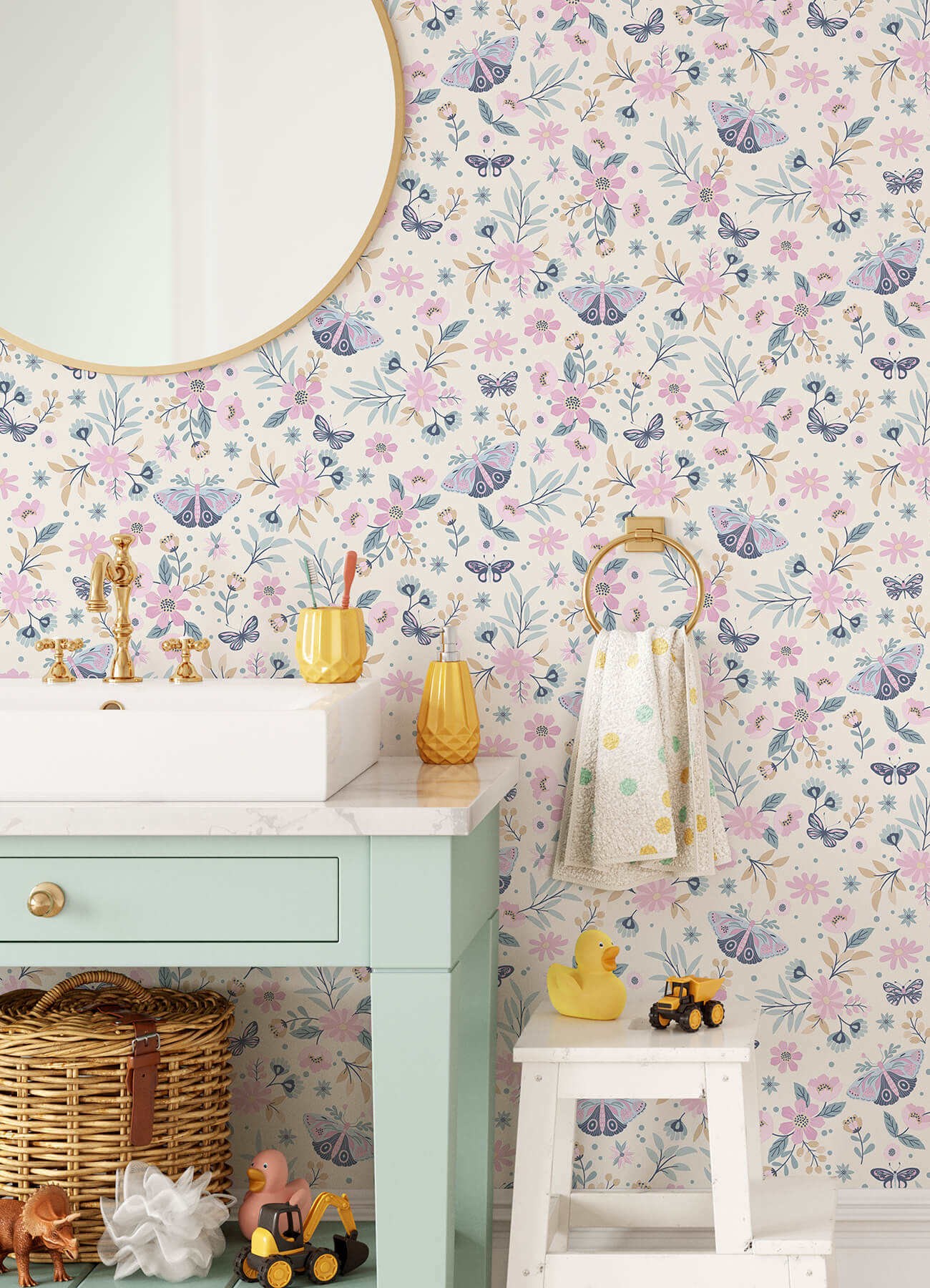 Chesapeake Fable Zev Butterfly Wallpaper - Pink