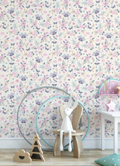 Chesapeake Fable Zev Butterfly Wallpaper - Pink