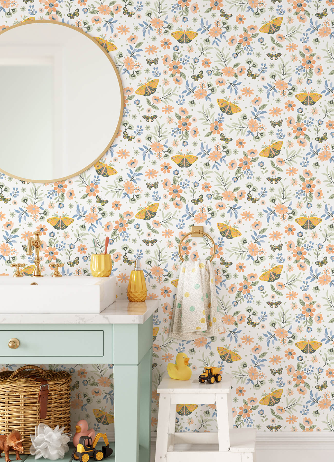 Chesapeake Fable Zev Butterfly Wallpaper - Coral