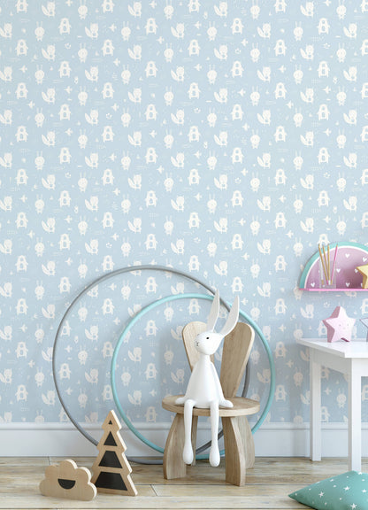 Chesapeake Fable Bitsy Woodland Wallpaper - Sky Blue