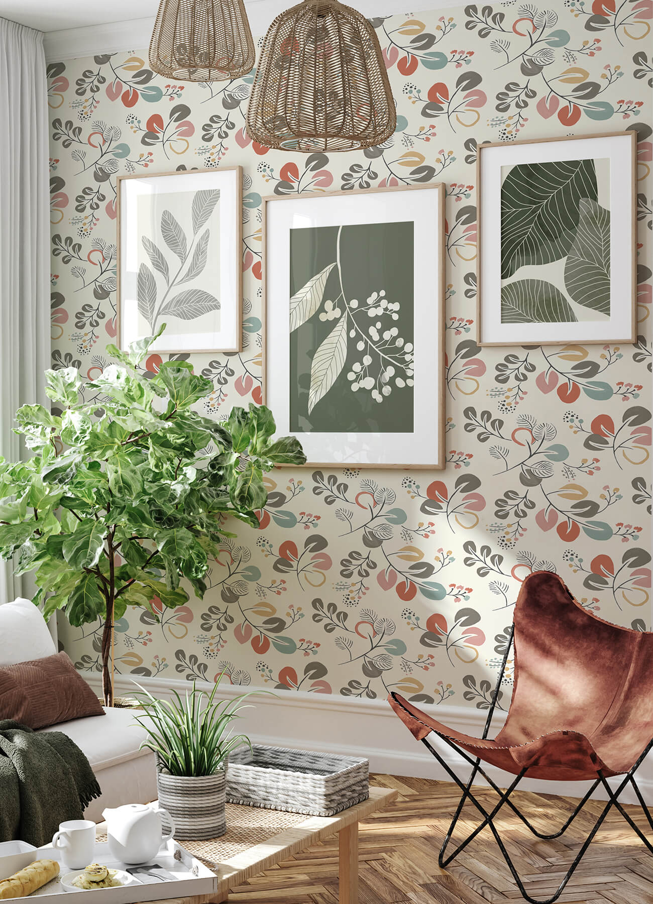 A Street Prints Hannah Jonah Leaf Trail Wallpaper Multicolor