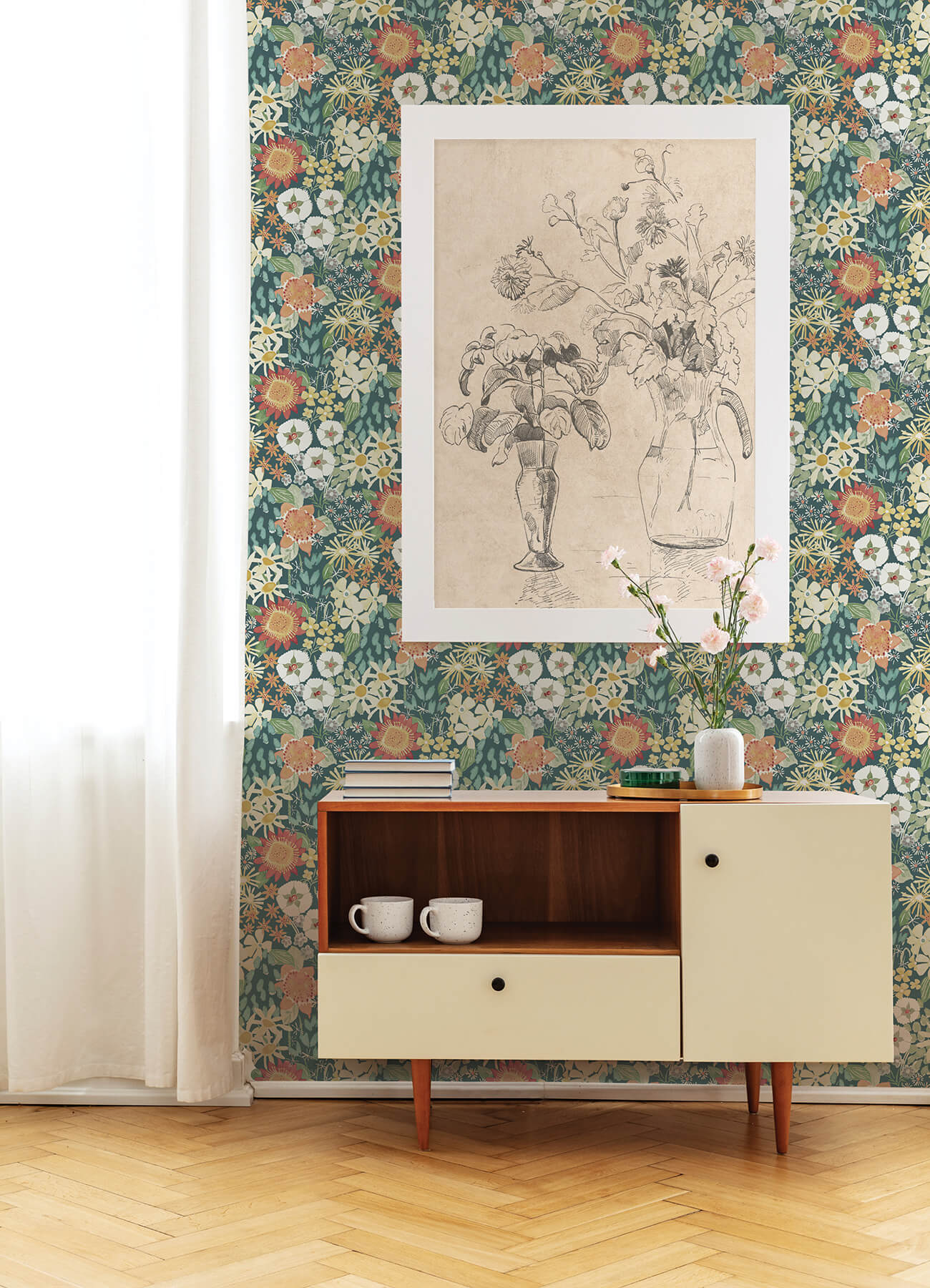 Hannah Karina Wildflower Garden Wallpaper - Teal