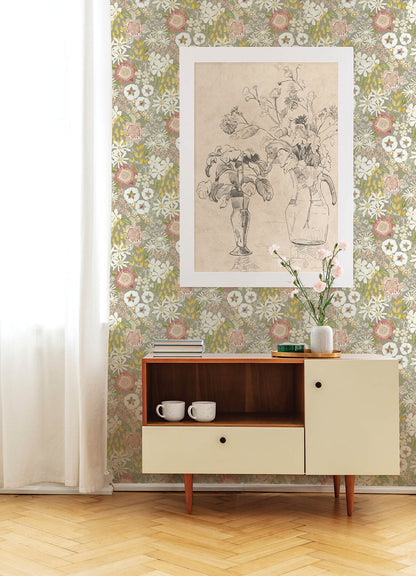 A-Street Prints Hannah Karina Wildflower Garden Wallpaper - Neutral