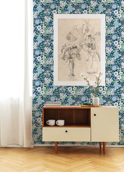 A-Street Prints Hannah Karina Wildflower Garden Wallpaper - Blue