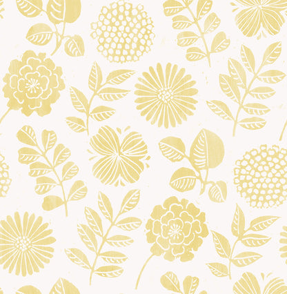 Hannah Inge Floral Block Print Wallpaper - Yellow