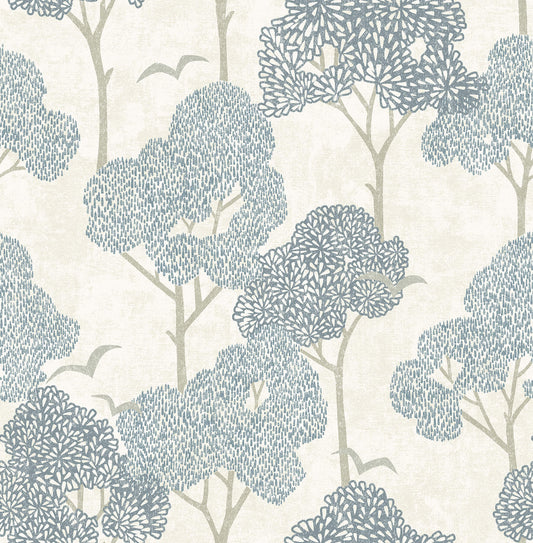 A-Street Prints Hannah Lykke Textured Tree Wallpaper - Blue