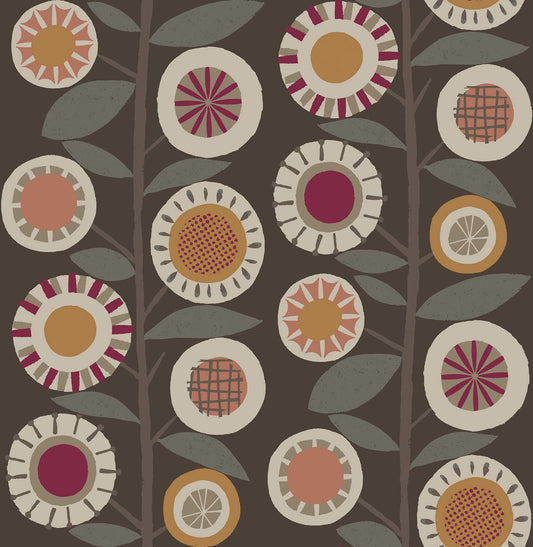 Hannah Sisu Floral Geometric Wallpaper - Rasberry