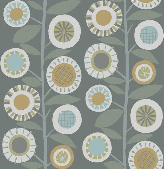 A-Street Prints Hannah Sisu Floral Geometric Wallpaper - Grey