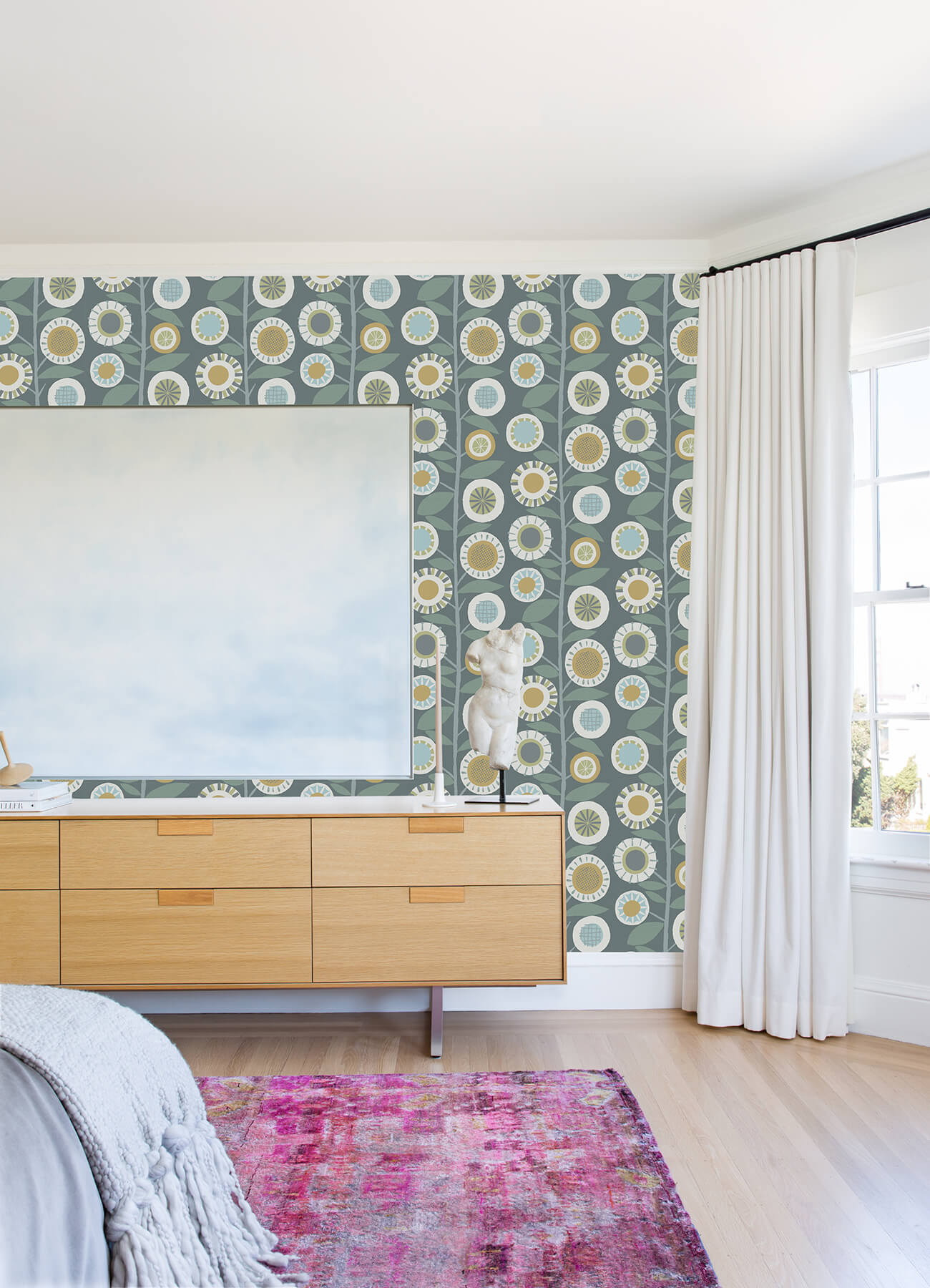 Hannah Sisu Floral Geometric Wallpaper - Grey