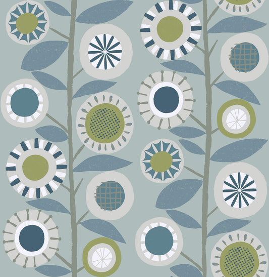 A-Street Prints Hannah Sisu Floral Geometric Wallpaper - Light Blue