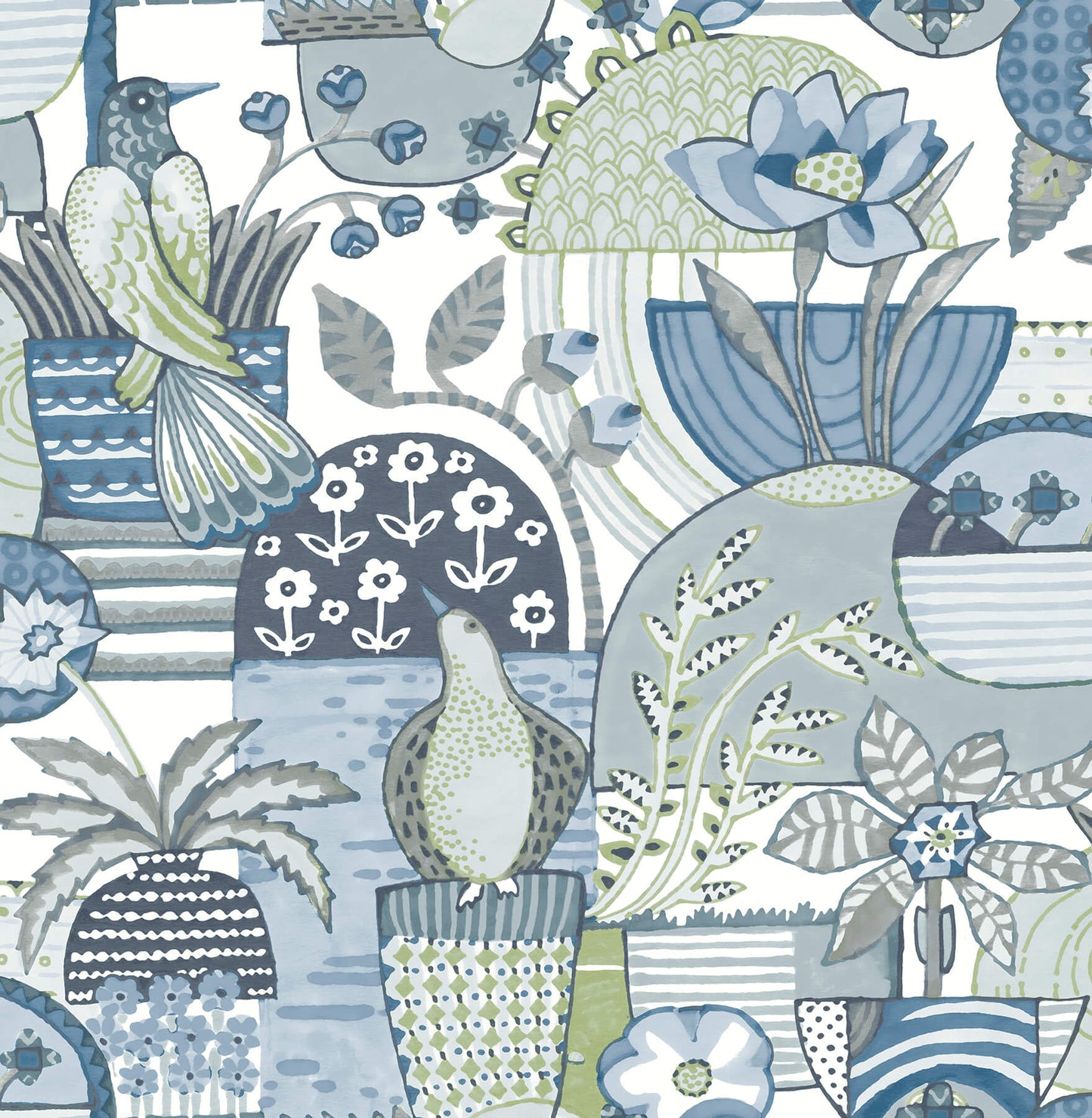Hannah Fika Blissful Birds & Blooms Wallpaper - Blue