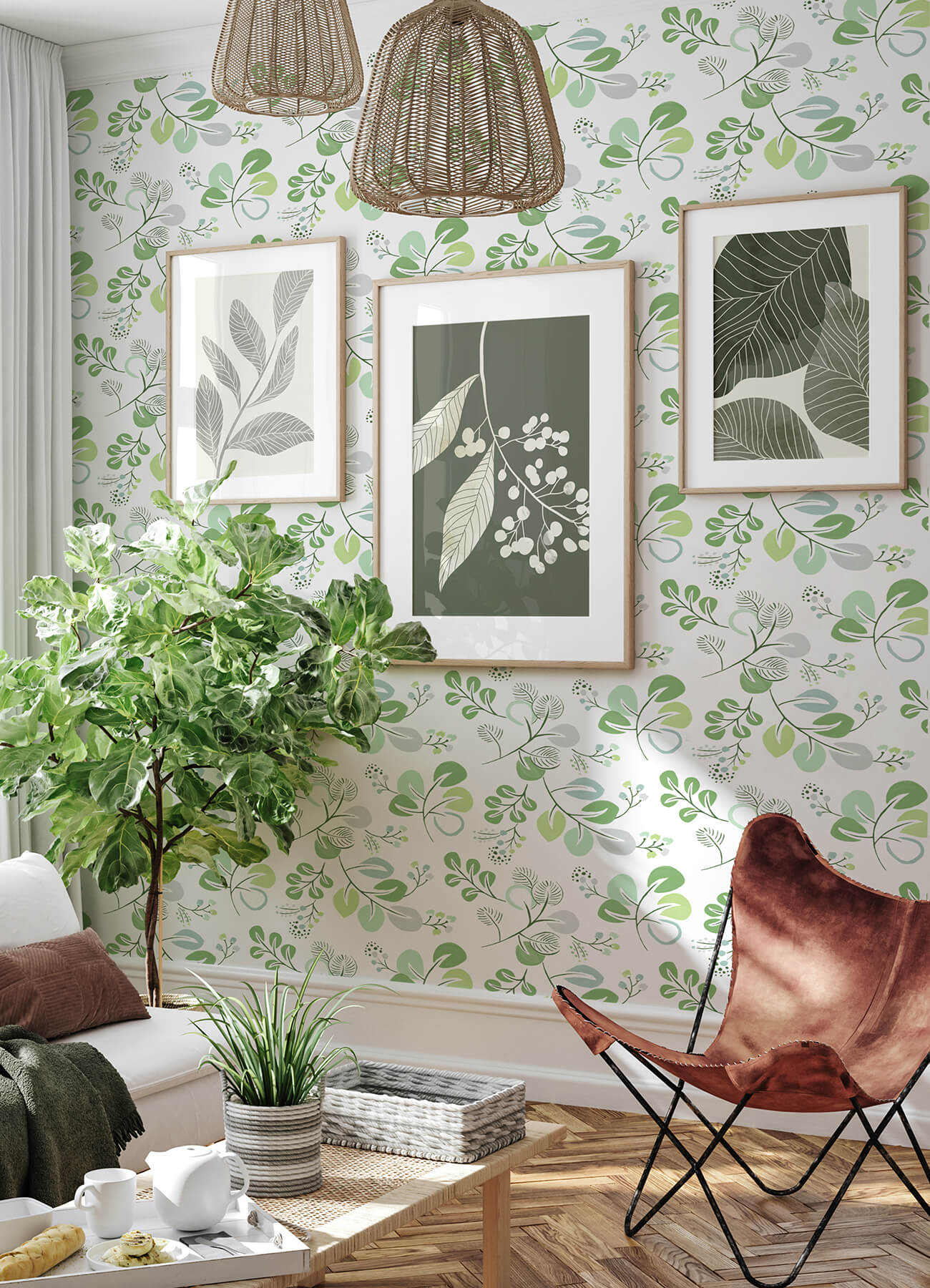 A Street Prints Hannah Jonah Leaf Trail Wallpaper Light Green