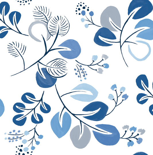 A-Street Prints Hannah Jonah Leaf Trail Wallpaper - Blue