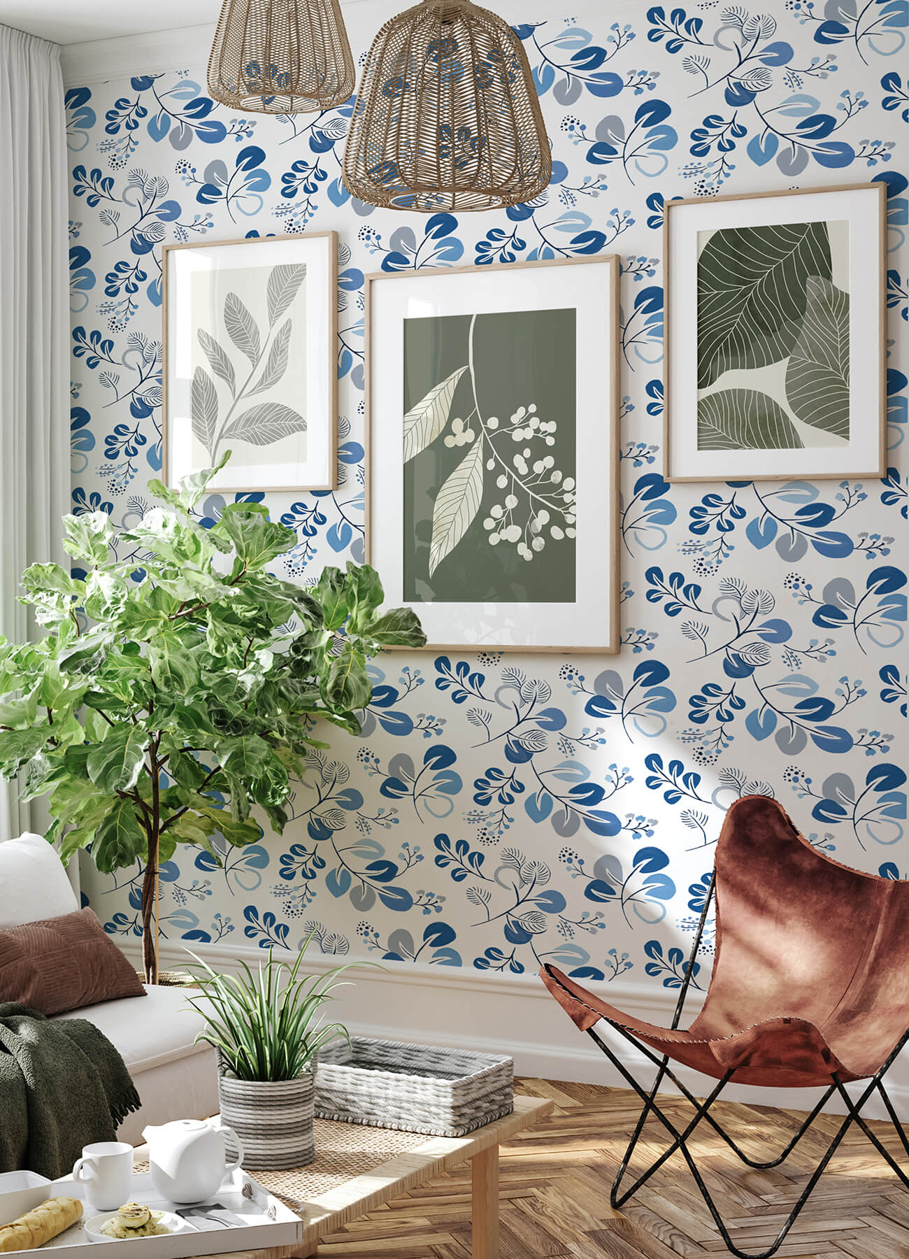 A Street Prints Hannah Jonah Leaf Trail Wallpaper Blue US Wall