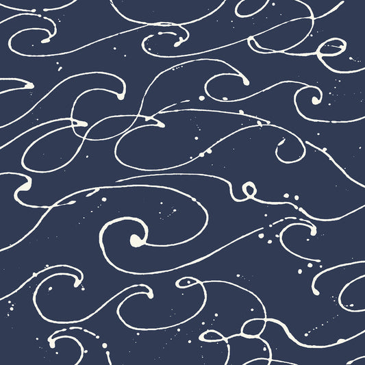 Chesapeake Blue Heron Kuroshio Ocean Wave Wallpaper - Navy