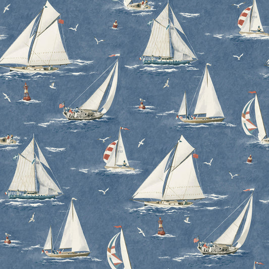 Chesapeake Blue Heron Leeward Sailboat Wallpaper - Navy