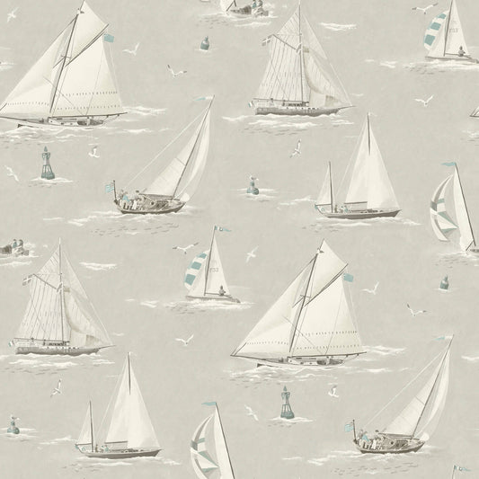 Chesapeake Blue Heron Leeward Sailboat Wallpaper - Light Grey