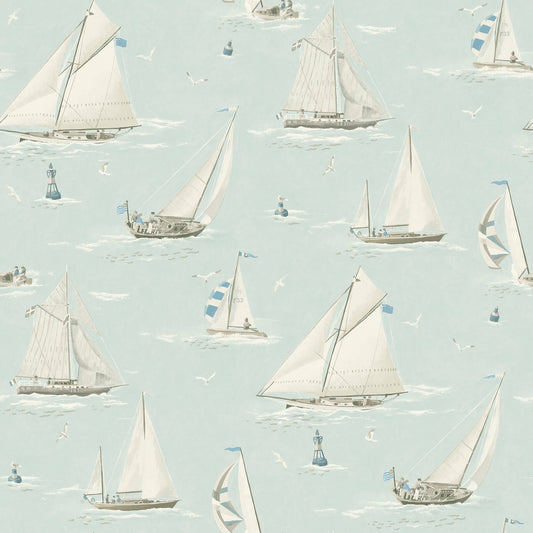 Chesapeake Blue Heron Leeward Sailboat Wallpaper - Aqua