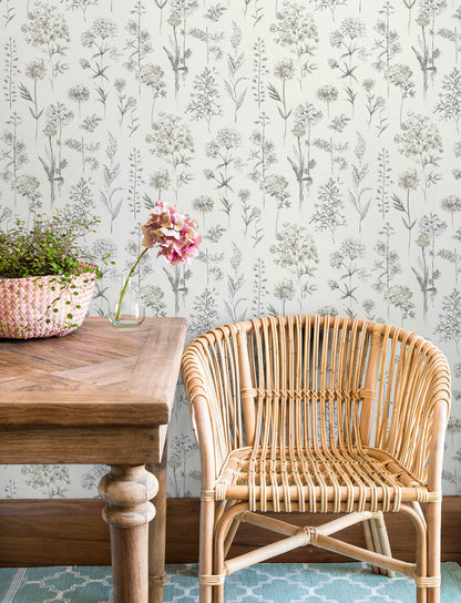 Chesapeake Wildflower Bergamot Wallpaper - Light Grey