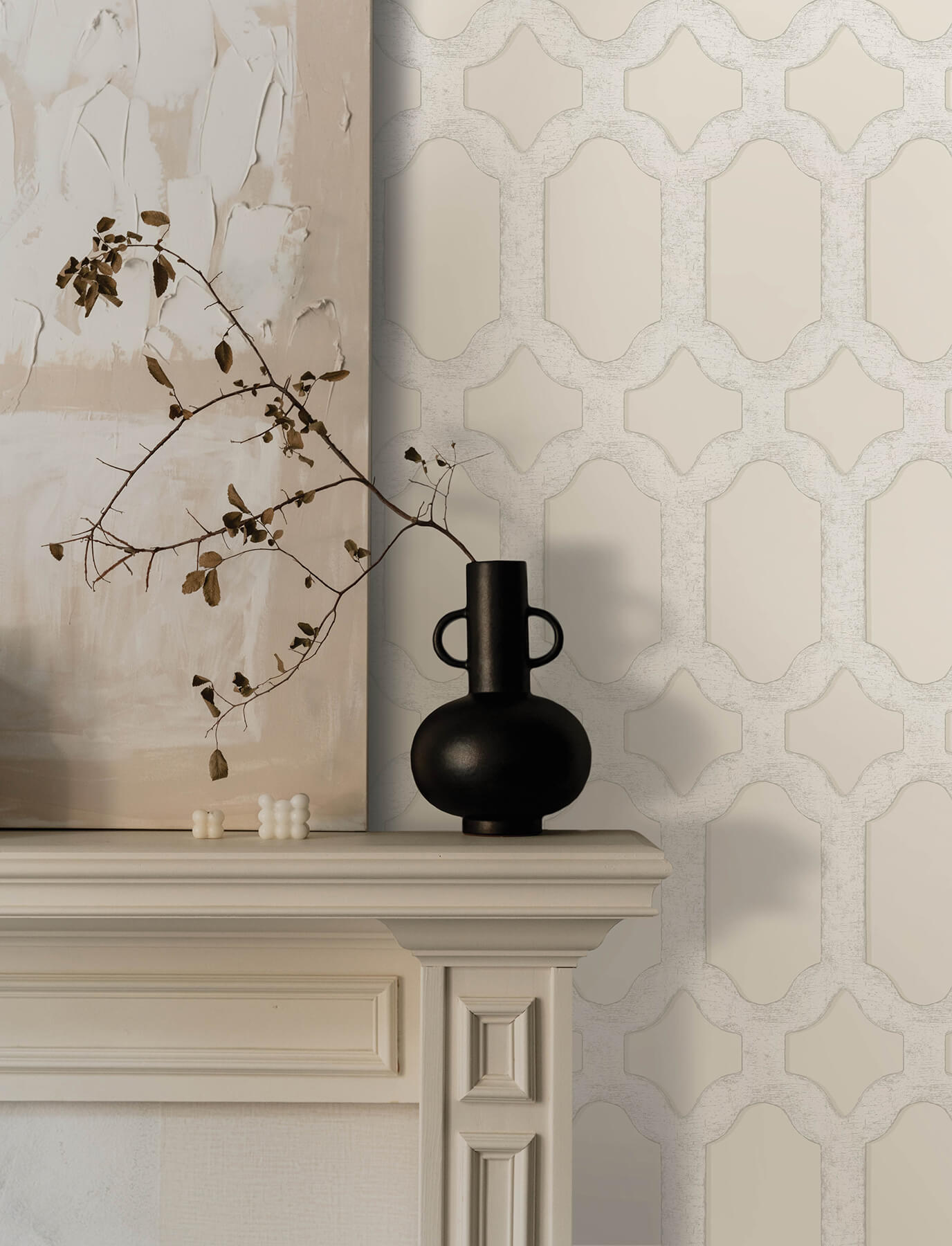 4134-72541 Chesapeake Wildflower Chervil Trellis Wallpaper - Cream