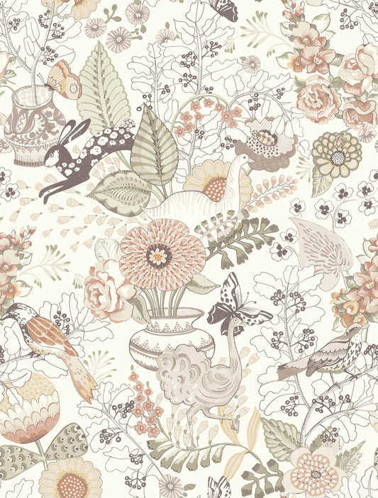 A-Street Prints Whimsy Fauna Wallpaper - Coral