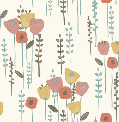 A-Street Prints Whimsy Mabel Floral Wallpaper - Coral