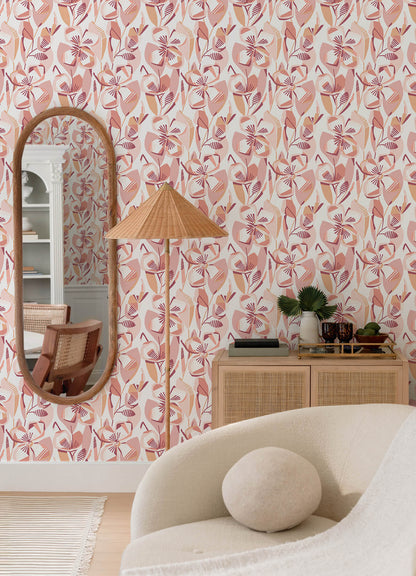 A-Street Prints Whimsy Nathalie Blooms Wallpaper - Coral