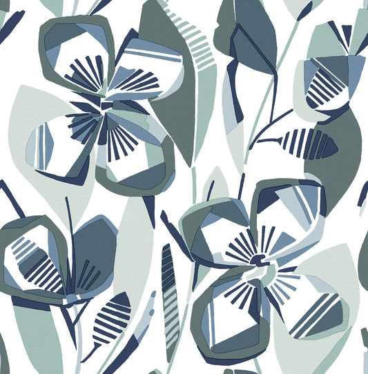 A-Street Prints Whimsy Nathalie Blooms Wallpaper - Navy