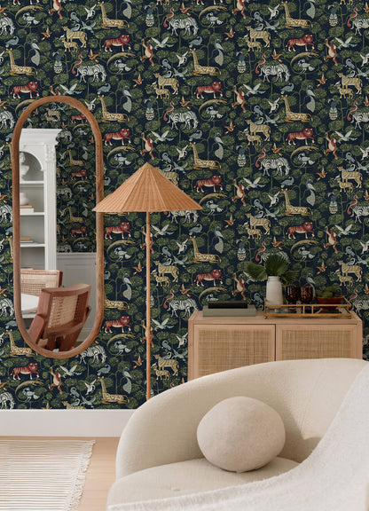 A-Street Prints Whimsy Rigby Jungle Wallpaper - Navy