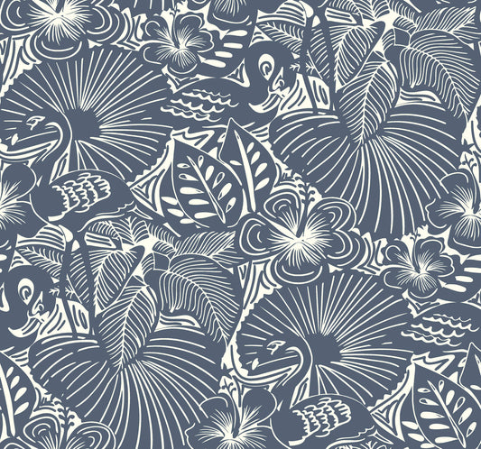 A-Street Prints Whimsy Idalia Flamingo Wallpaper - Navy