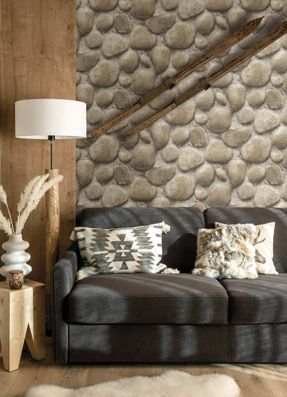 Chesapeake Yellowstone Root Rock Wallpaper - Grey