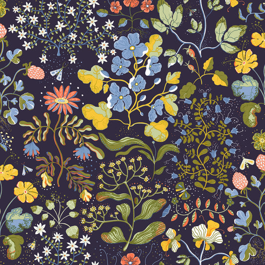 A-Street Prints Botanica Groh Floral Wallpaper - Dark Blue