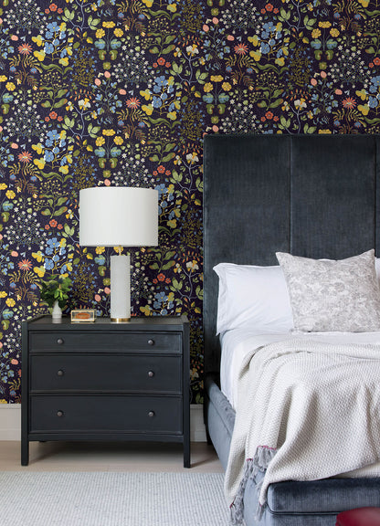 A-Street Prints Botanica Groh Floral Wallpaper - Dark Blue