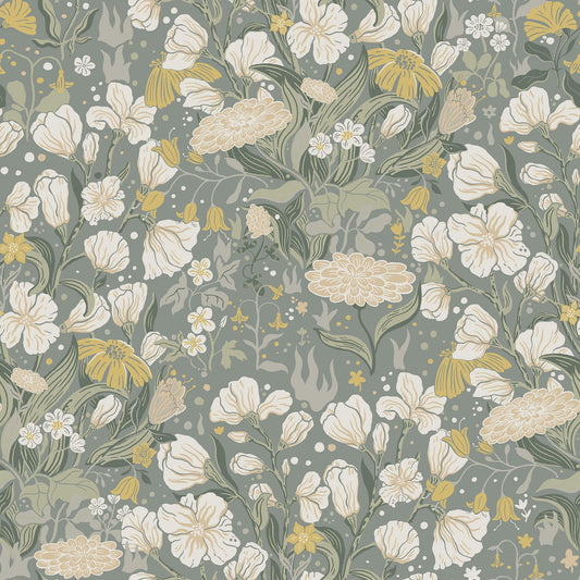 A-Street Prints Botanica Hava Meadow Flowers Wallpaper - Moss