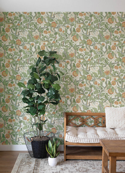 A-Street Prints Botanica Kort Fruit & Floral Wallpaper - Green