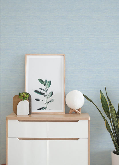 A-Street Prints Botanica Agave Faux Grasscloth Wallpaper - Blue