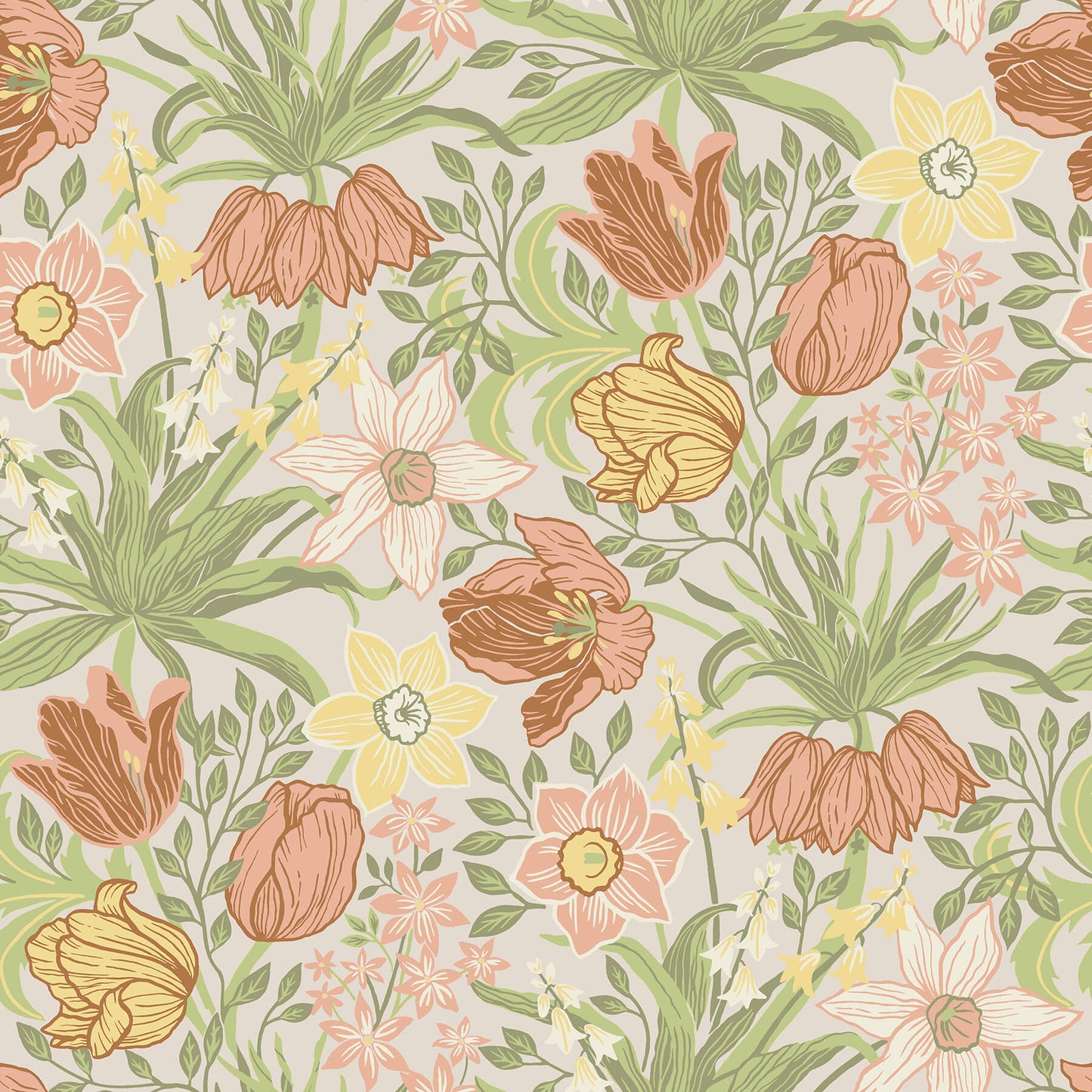 A-Street Prints Botanica Cecilia Tulip & Daffodil Wallpaper - Chartreuse