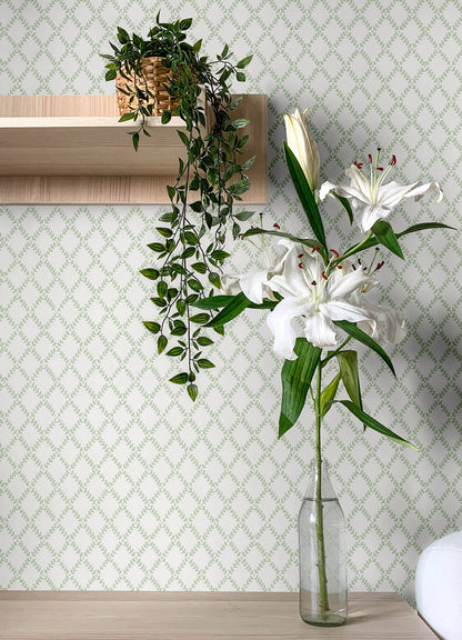 A-Street Prints Botanica Trevor Leaf Trellis Wallpaper - Sage