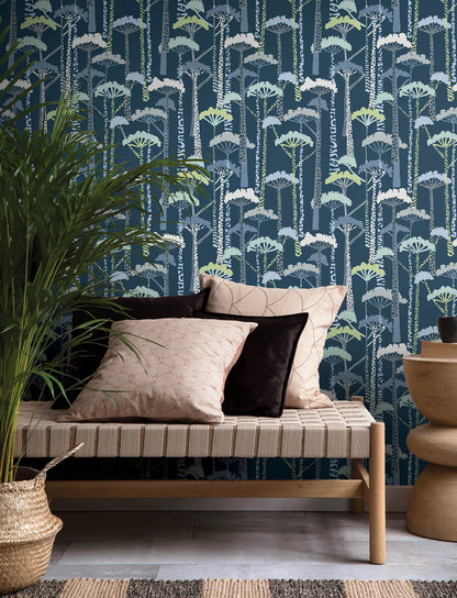 A-Street Prints Harmony Unify Forest Wallpaper - Indigo