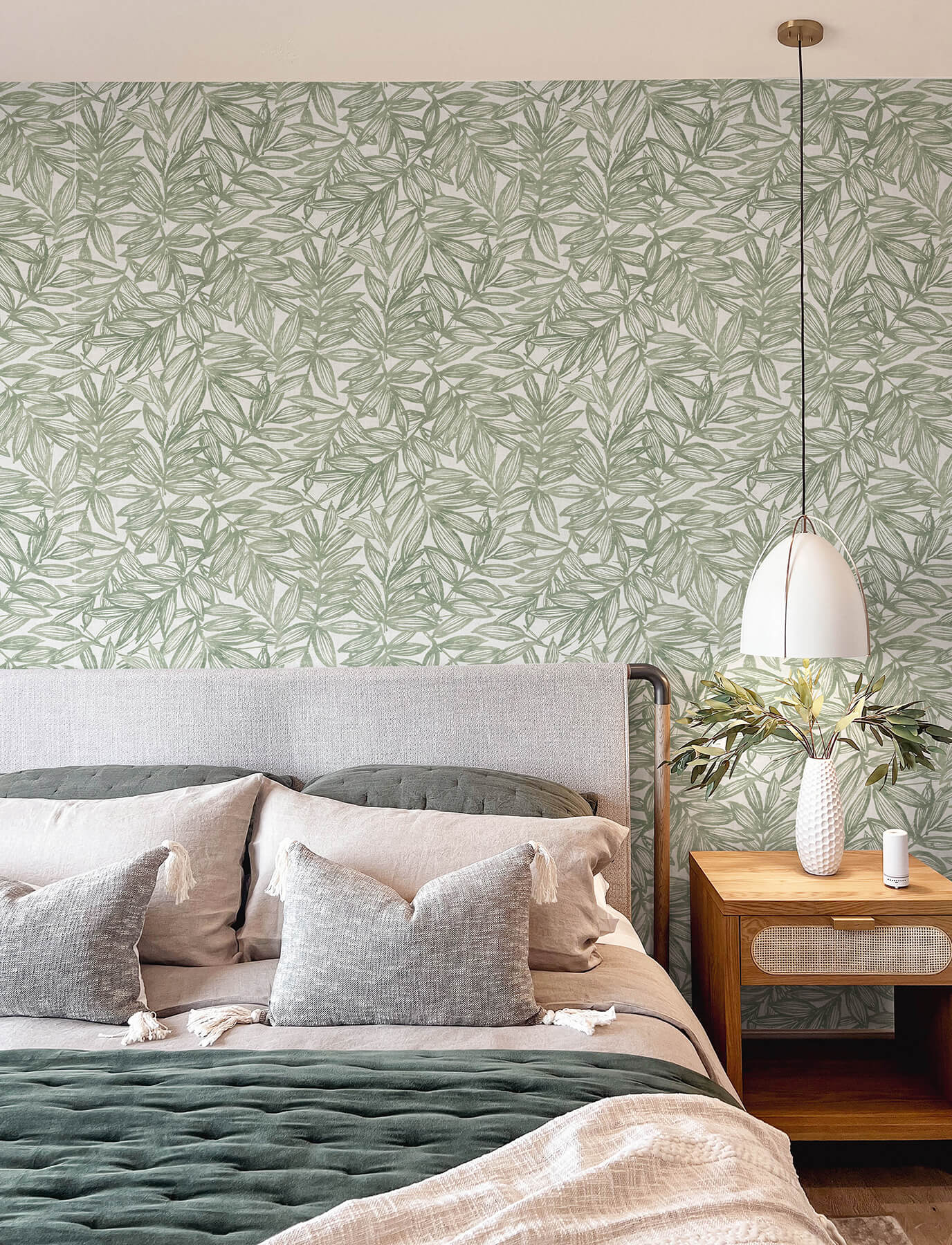 A-Street Prints Harmony Rhythmic Leaf Wallpaper - Sage