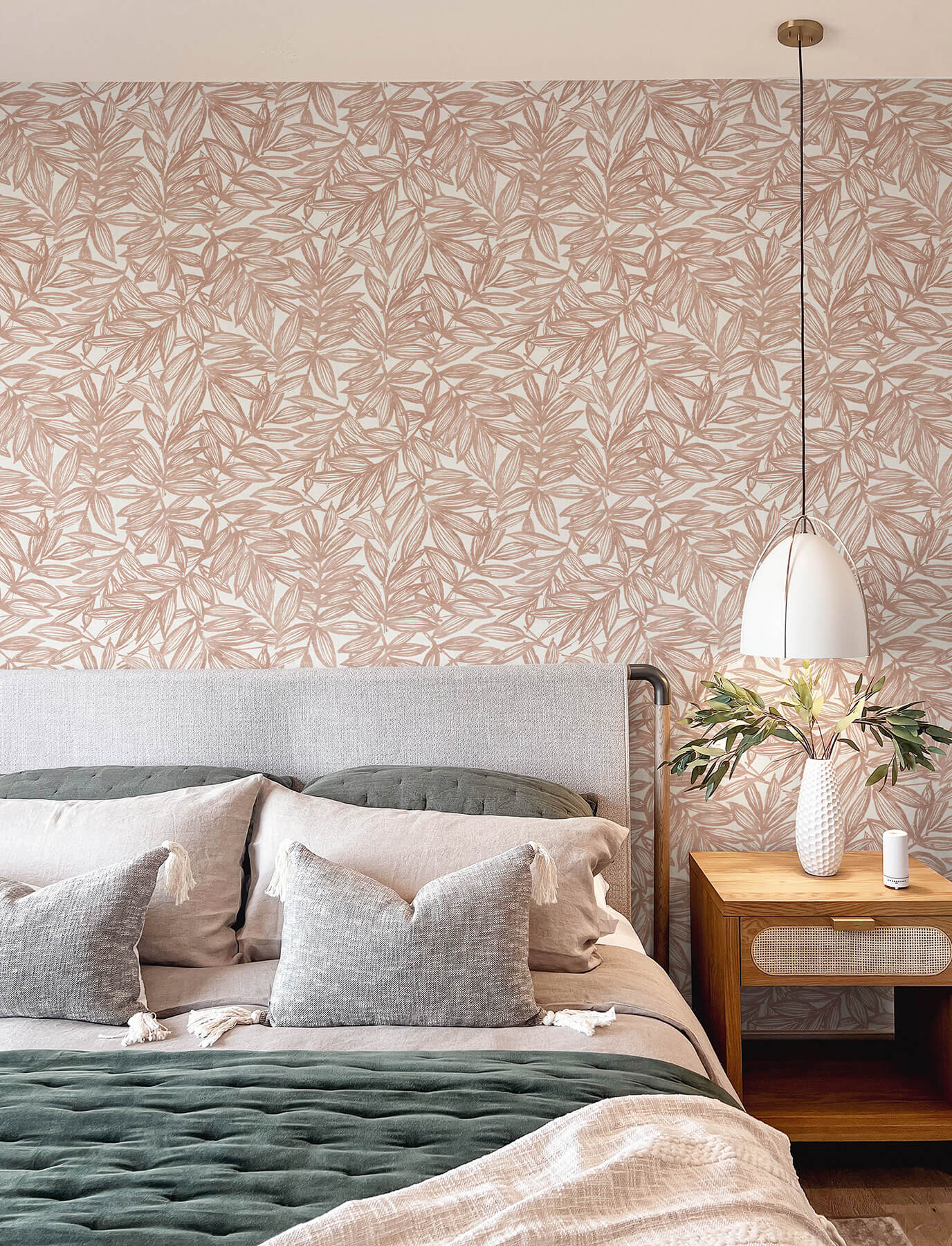 A-Street Prints Harmony Rhythmic Leaf Wallpaper - Coral