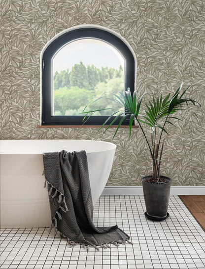 A-Street Prints Harmony Rhythmic Leaf Wallpaper - Taupe