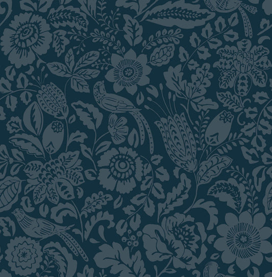 A-Street Prints Haberdashery Marta Floral Wallpaper - Navy