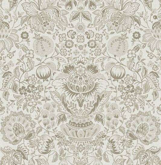 A-Street Prints Haberdashery Blanche Floral Damask Wallpaper - Neutral